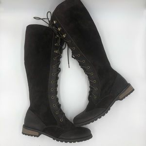 Brown Flat Lace-Up Knee Boots, 38